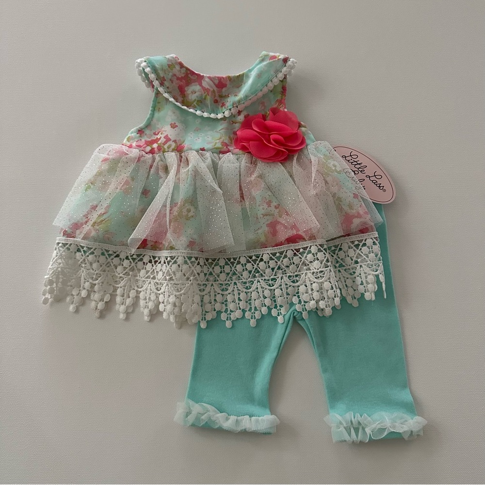 Little Lass Baby Girl 3-6 Months Top Pants Set Outfit Turquoise Sparkle Tulle